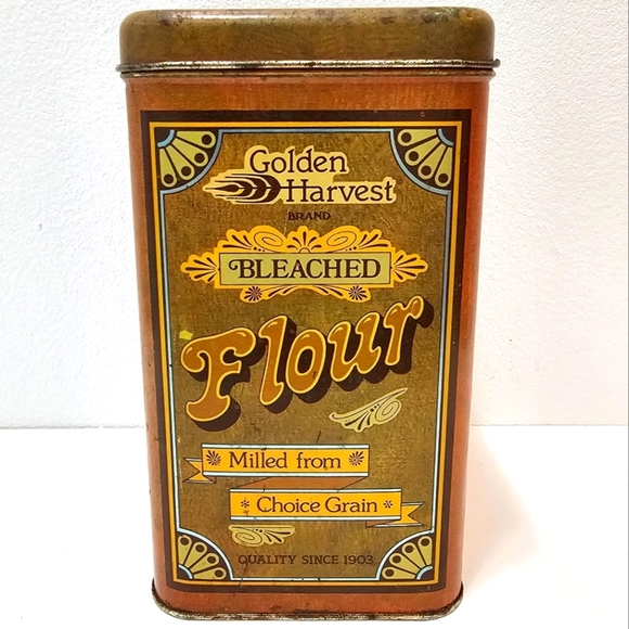 Vintage Golden Harvest Bleached Flour Tin Canister with Lid - Picture 5 of 16